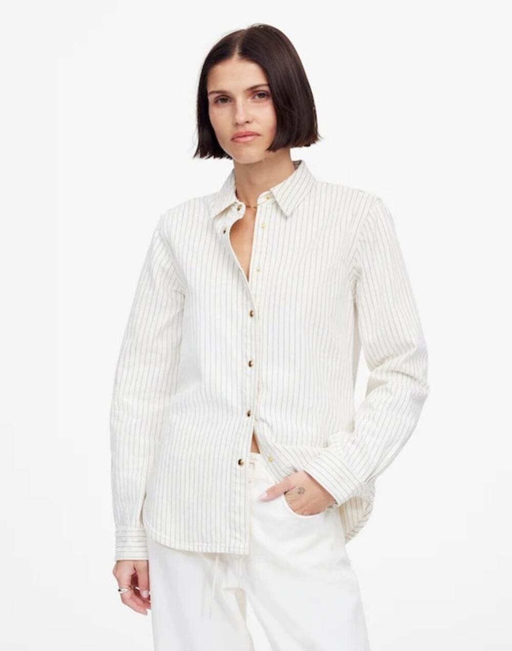 Madewell Denim Classic Button-Up Shirt in Pinstripe Grey Railroad Rigid XS NWT